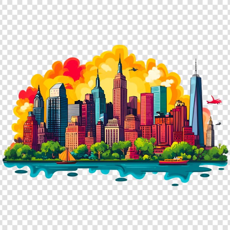 PSD vibrante skyline della città di new york illustrazione artistica