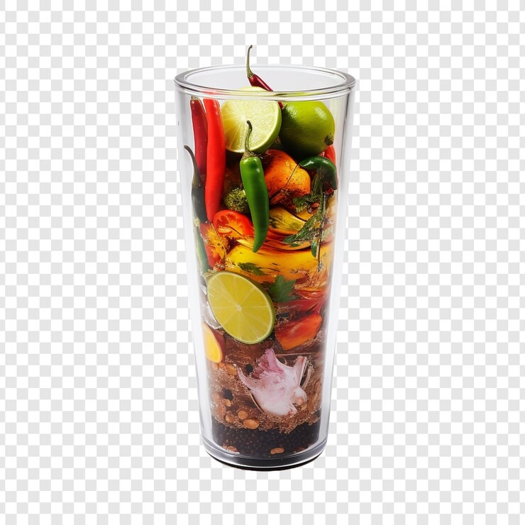 PSD el vibrante vaso de comida de tailandia se muestra en una tabla de madera aislada sobre un fondo transparente