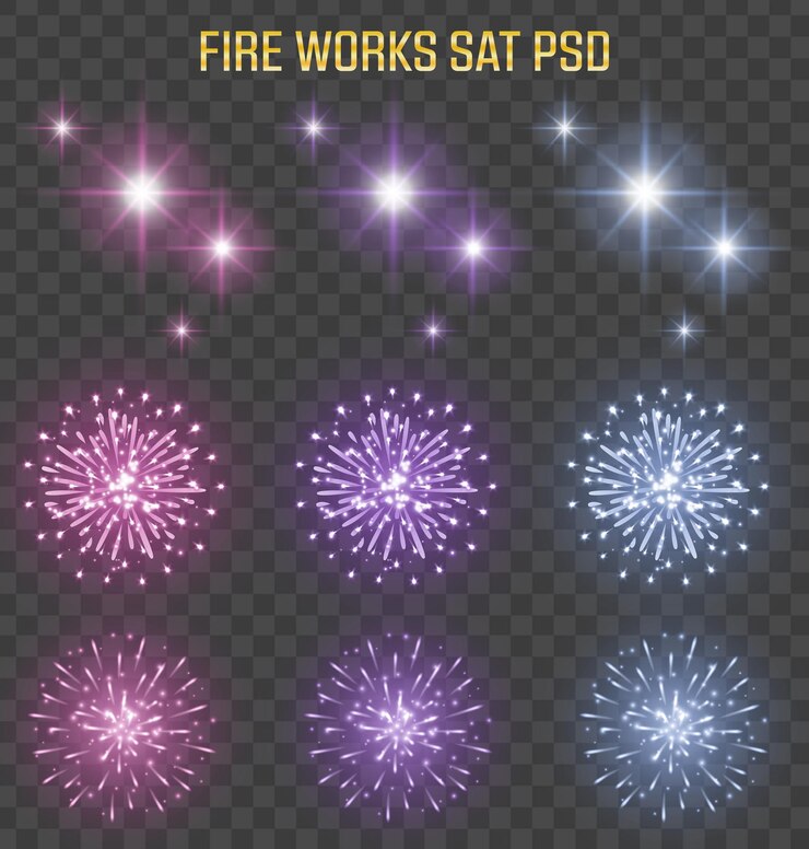 Vibrantes fuegos artificiales PSD Coloridas superposiciones de chispas para celebraciones