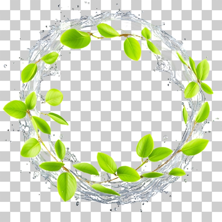 PSD vibrantes hojas verdes salpicando aguas frescas azul paisaje natural