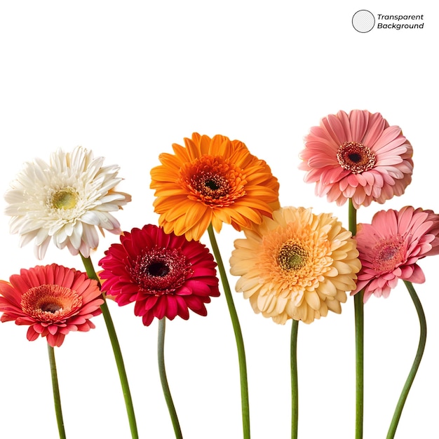Las vibrantes margaritas de Gerbera florecen sobre un fondo blanco