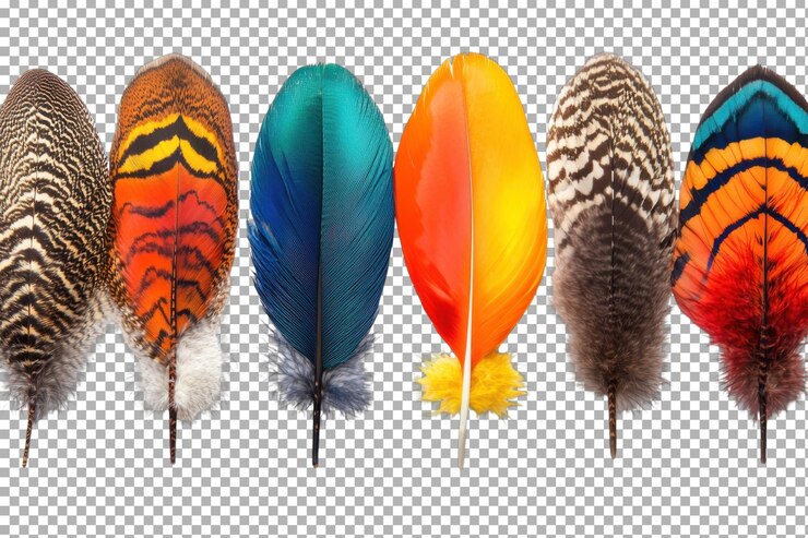 PSD las vibrantes plumas de pájaros dispuestas en una impresionante exhibición que muestra la colorida variedad de la naturaleza