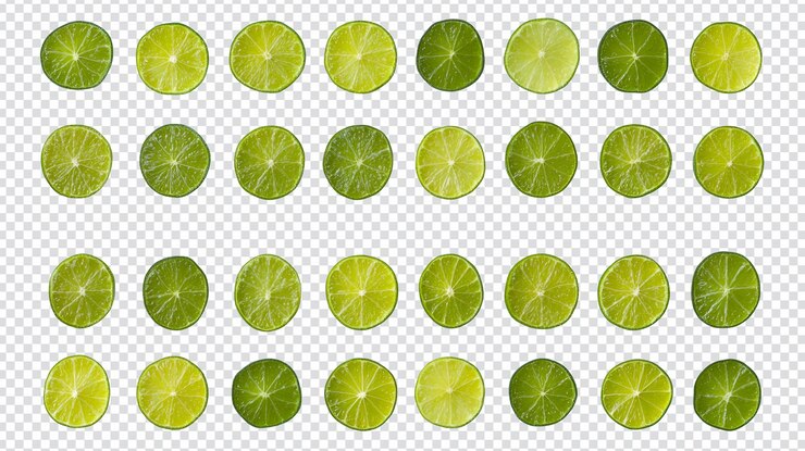 PSD vibrantes rebanadas de cal verdes con patrón de cítricos frescos fotografía de alimentos