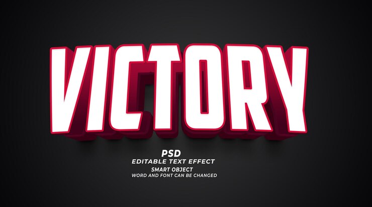 PSD victory psd 3d modello photoshop di effetti di testo modificabili
