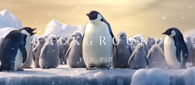 PSD la vida de un grupo de pingüinos en la antártida con extensiones de hielo y agua de mar