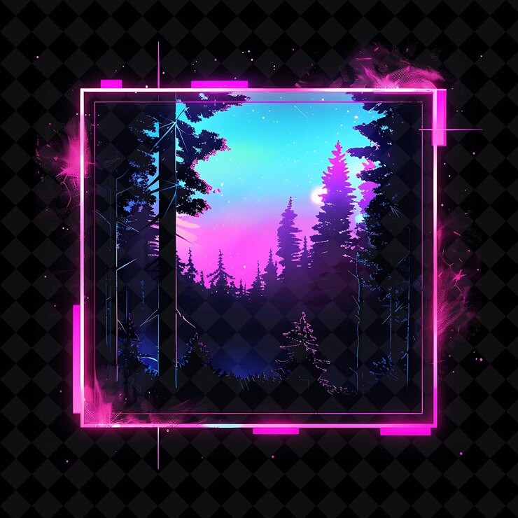 PSD video de arte de neón bosque dentro de una silueta paisaje cuadrado s png paisaje artístico de neón