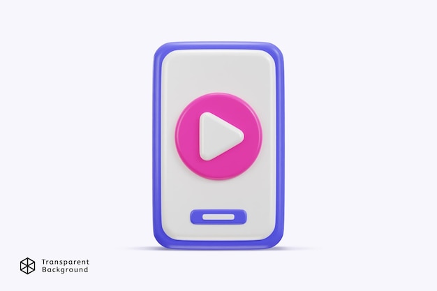 Video-Play-Knopf-Symbol mit Telefon-Video-Symbon 3D-Rendering-Vektor-Illustration
