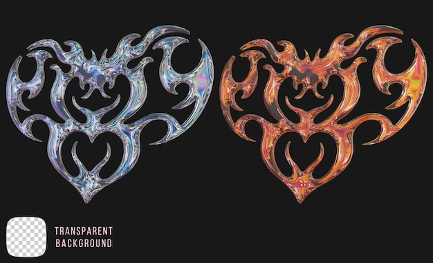 vidrio de dispersión psd y2k abstracto forma de corazón de fuego renderización 3d