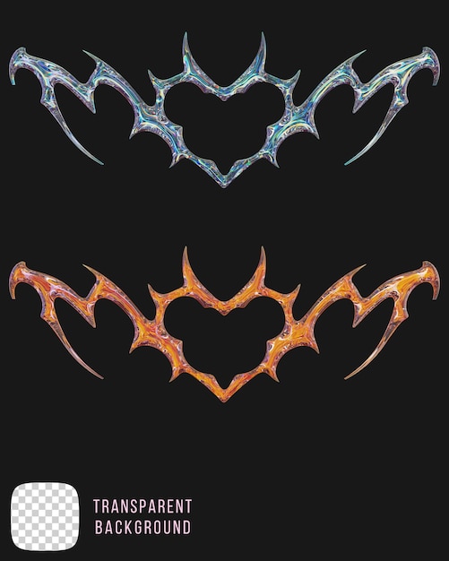vidrio de dispersión psd y2k abstracto en forma de corazón tribal renderización en 3D