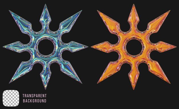 vidrio de dispersión psd y2k abstracto en forma de estrella ninja renderización en 3D