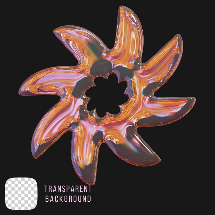 PSD vidrio de dispersión psd y2k forma de estrella abstracta renderización 3d en fondo transparente