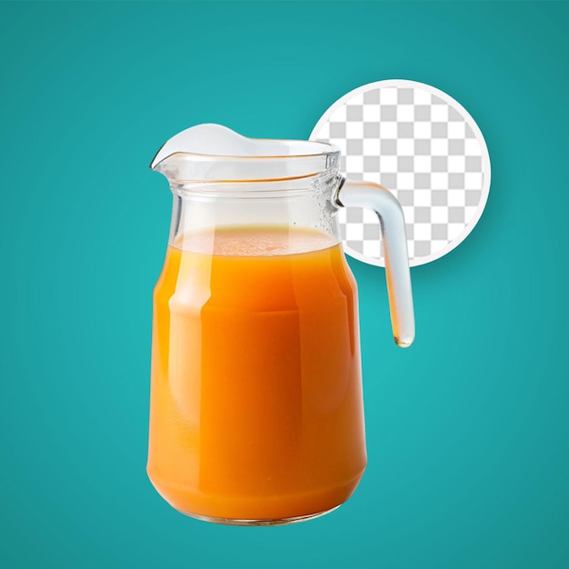 PSD vidrio y jarro con jugo de naranja en un fondo transparente