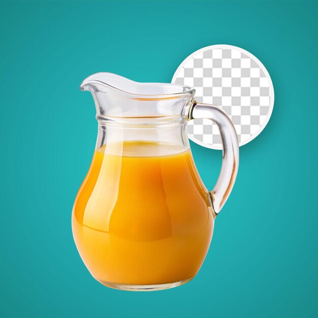 PSD vidrio y jarro con jugo de naranja en un fondo transparente