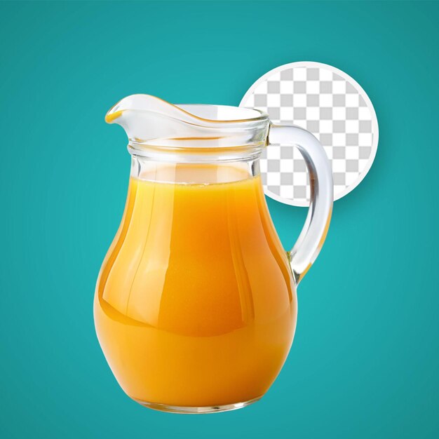 PSD vidrio y jarro con jugo de naranja en un fondo transparente