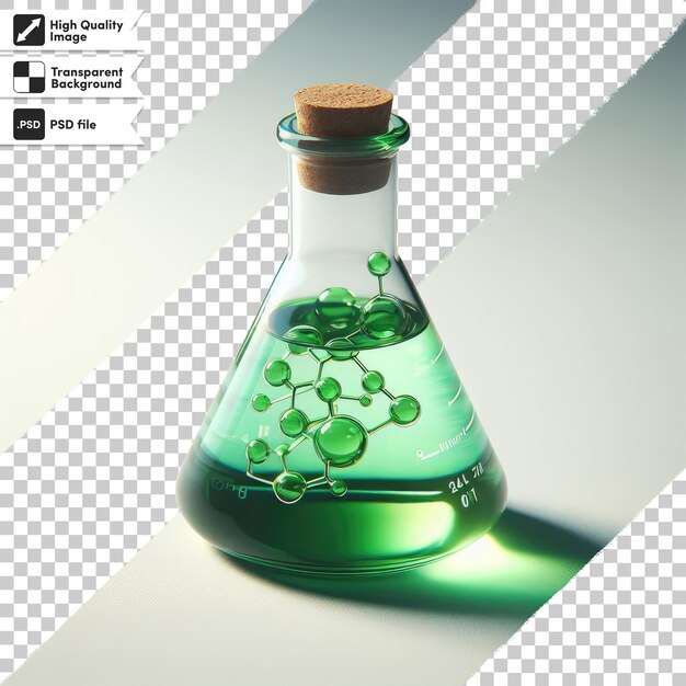PSD vidrio de laboratorio químico psd con líquido sobre fondo transparente con capa de máscara editable