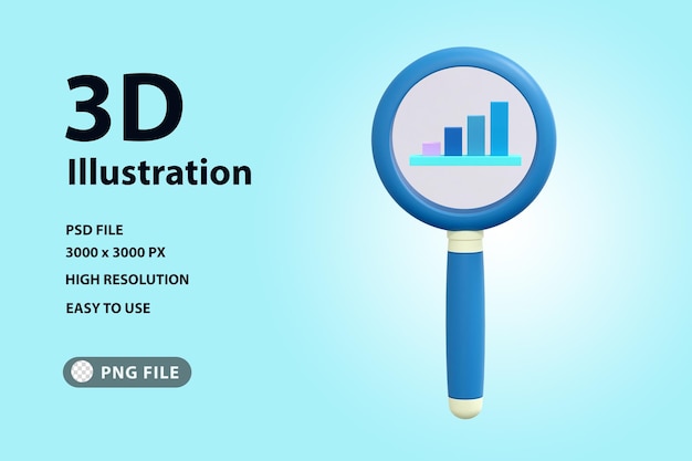 PSD vidrio de lupa de icono de procesamiento 3d con gráfico