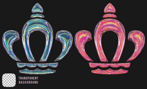 Vidro de dispersão Psd y2k forma de coroa abstrata renderização 3D