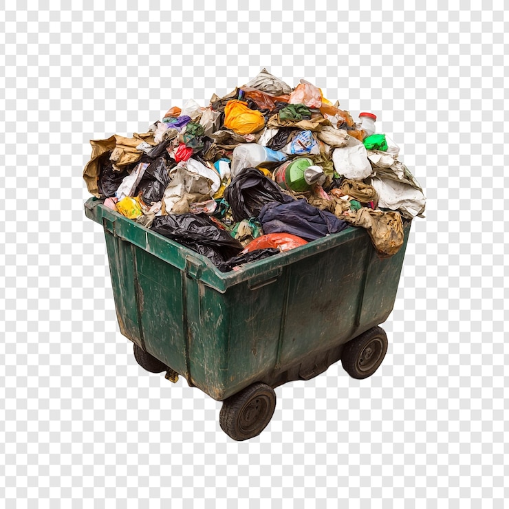 PSD une vieille poubelle pleine de déchets png isolée sur un fond transparent
