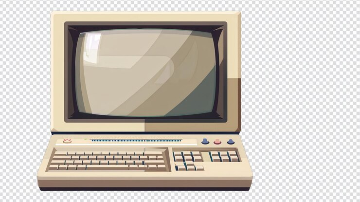 PSD una vieja computadora antigua aislada en un fondo transparente perfecta para diseños de temática tecnológica y proyectos de estilo retro