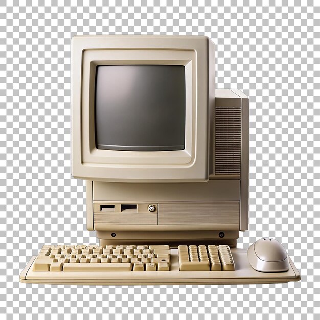 Vieja computadora retro aislada sobre un fondo transparente