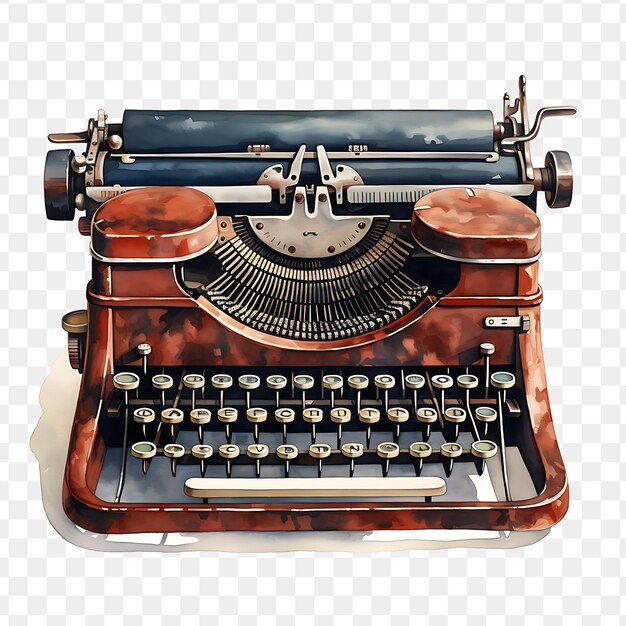 PSD una vieja máquina de escribir con un asiento de cuero marrón y un asiendo de cuero negro