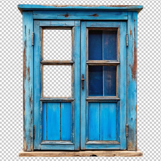 PSD vieja ventana azul vintage en un fondo transparente