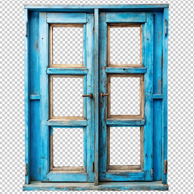 PSD vieja ventana azul vintage en un fondo transparente