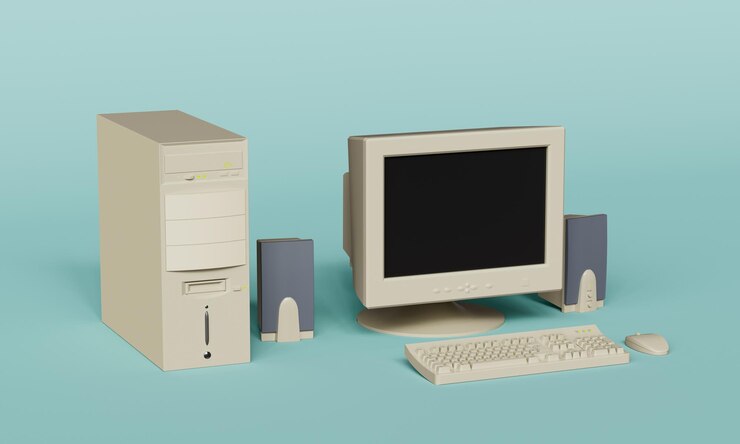 PSD el viejo conjunto de computadoras de escritorio de representación 3d