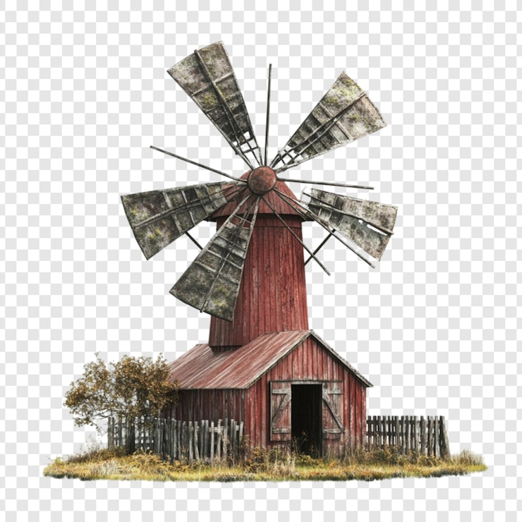 PSD el viejo molino de viento rústico, el paisaje tranquilo del campo, la tranquila escapada a la naturaleza.