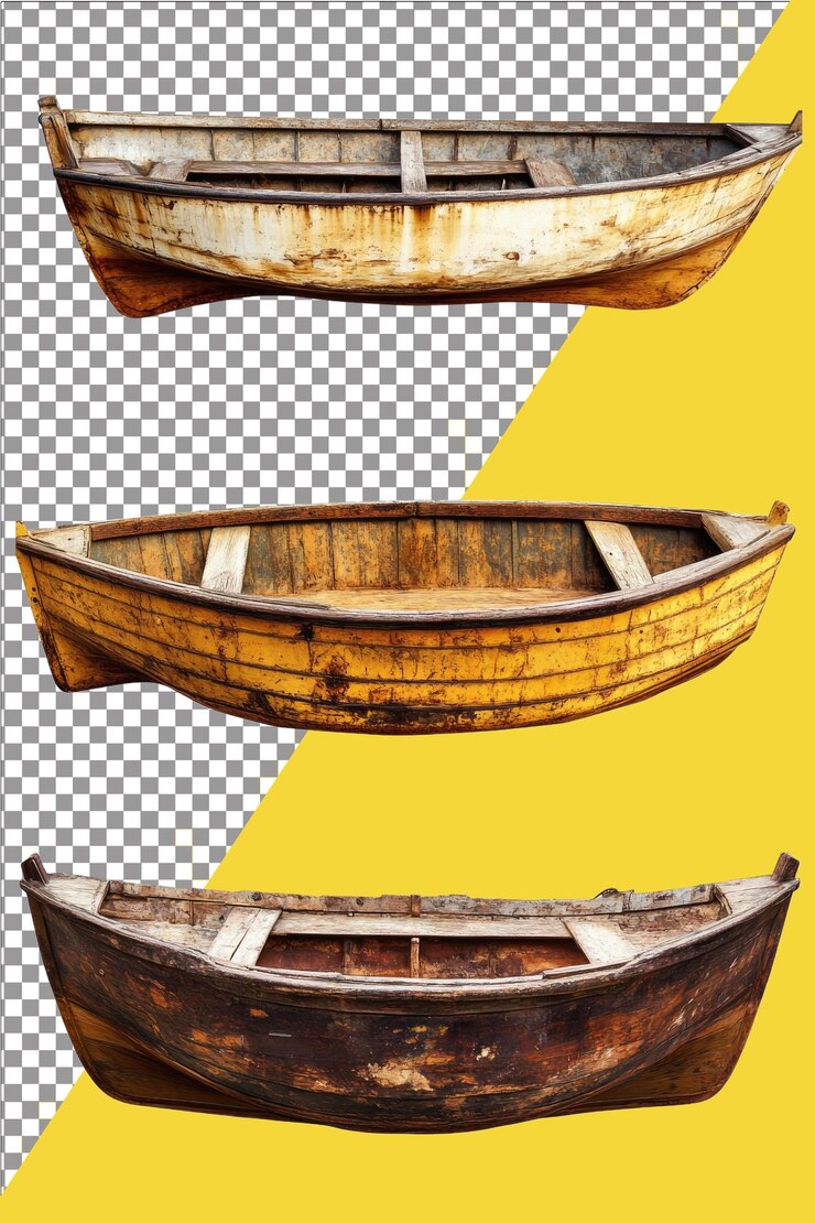 Viejos barcos dorados Vintage y nostálgicos ideales para temas escénicos Hiperrealistas Llanura blanca aislada