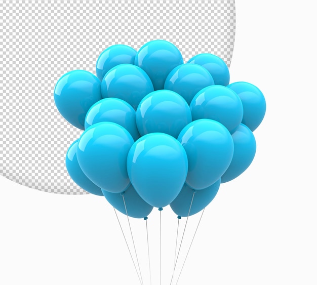 Viele Cyan-Ballons auf transparentem Hintergrund