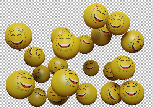 PSD viele fliegende ballons mit emoticon auf weißem hintergrund social-media-promotion-design-assets und kommunikation