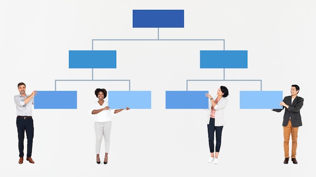 Vielfältige leute mit einem hierarchiediagramm