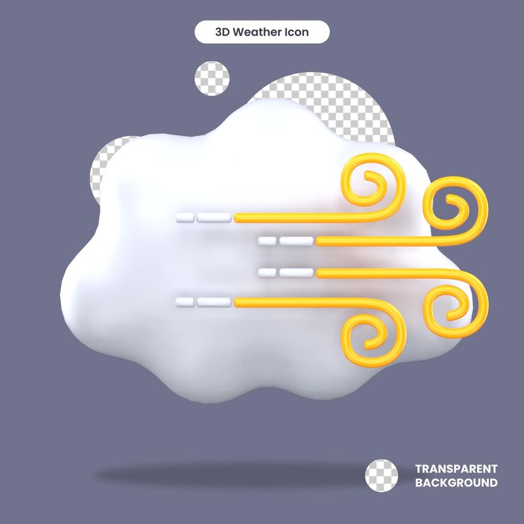 PSD viento nublado 3d aislado en el fondo transparente