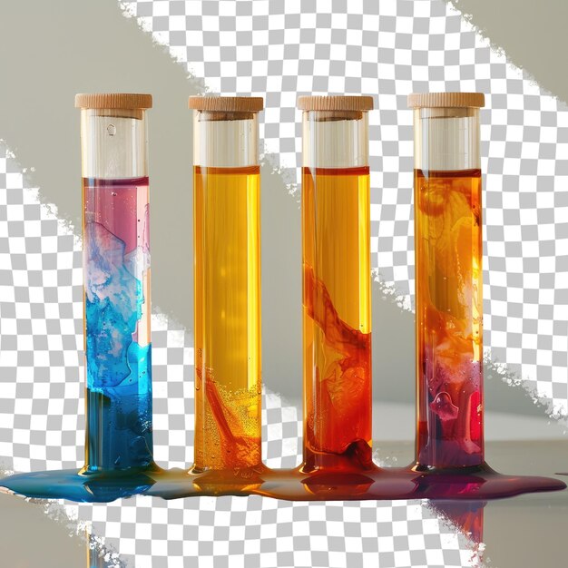 PSD vier flaschen verschiedener farben stehen auf einem regal