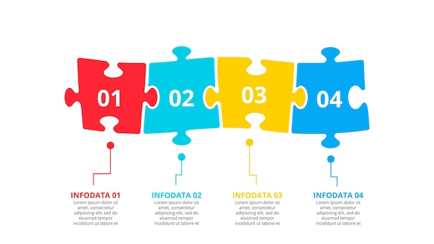 Vier puzzleteile in horizontaler reihe angeordnet infografik-designvorlage