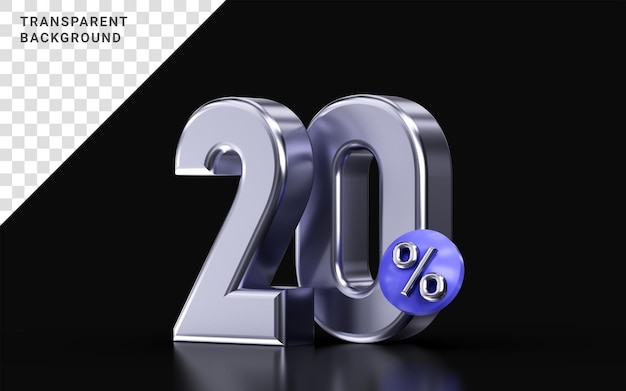 viernes negro 20 por ciento de descuento metálico sobre fondo oscuro 3d render concepto para gran oferta de venta