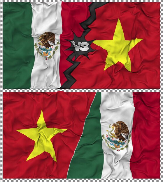Vietnam contra México Media bandera combinada con textura 3D de la tela