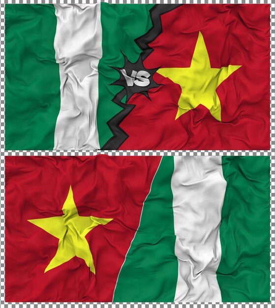 Vietnam contra Nigeria Media bandera combinada con tela y textura en 3D