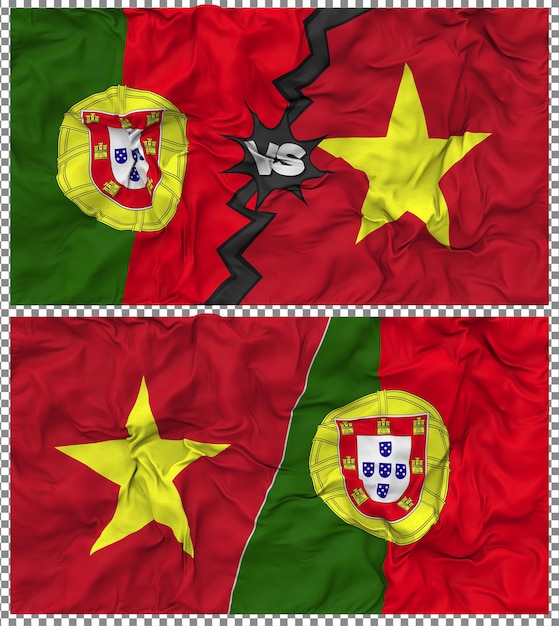 Vietnam contra Portugal Media bandera combinada con textura 3D de la tela