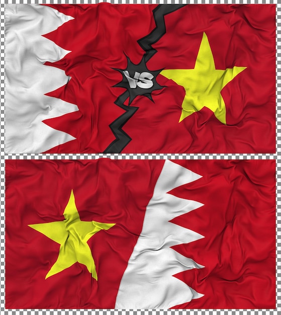 Vietnam contro Bahrain Metà bandiera combinata Tessuto Bump Texture Rendering 3D
