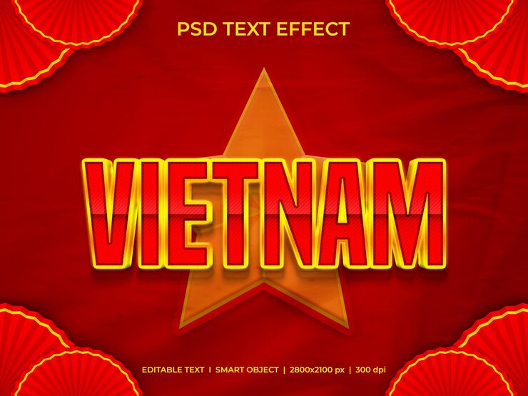 PSD vietnam con efecto de texto de color rojo y amarillo