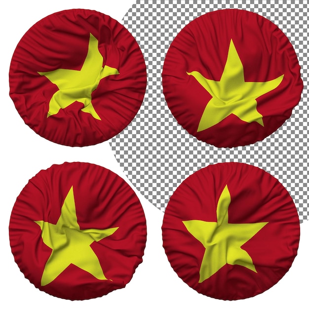 PSD vietnam-flagge, runde form, isoliert, unterschiedlicher wehender stil, bump-textur, 3d-rendering