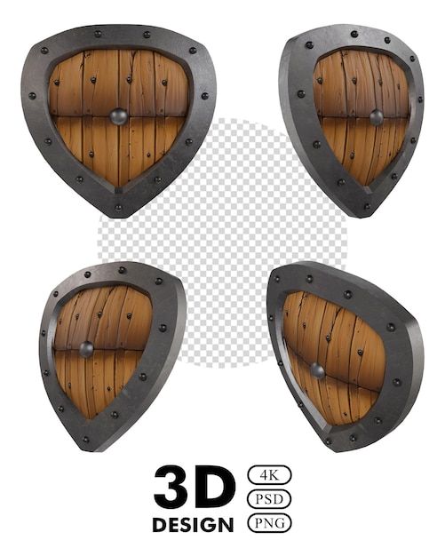 Vieux bouclier 3D isolé avec fond transparent