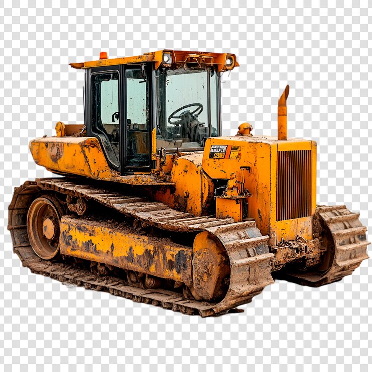 PSD vieux bulldozer jaune recouvert de boue équipement de construction de machines lourdes