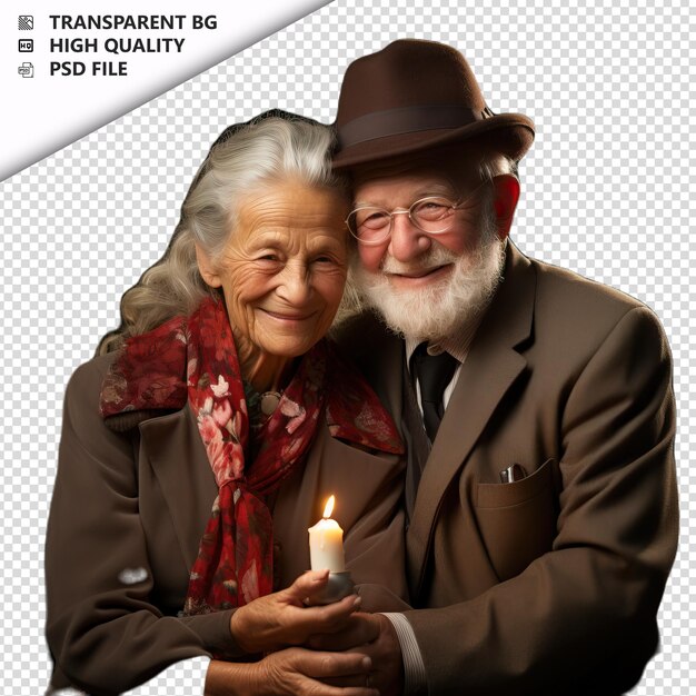 PSD un vieux couple juif romantique pour la saint-valentin avec des cadeaux f arrière-plan transparent psd isolé.