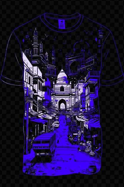 PSD le vieux delhi chandni chowk avec une scène de rue chaotique rickshaws psd t-shirt vectoriel tatouage encre scape art