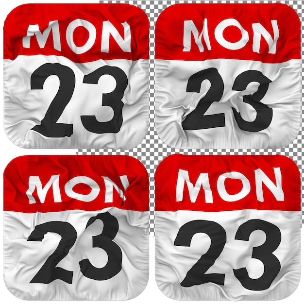 PSD vigésima terceira, 23ª segunda-feira, data, ícone de calendário, isolado, quatro, estilo, ondulação, relevo, textura, renderização em 3d