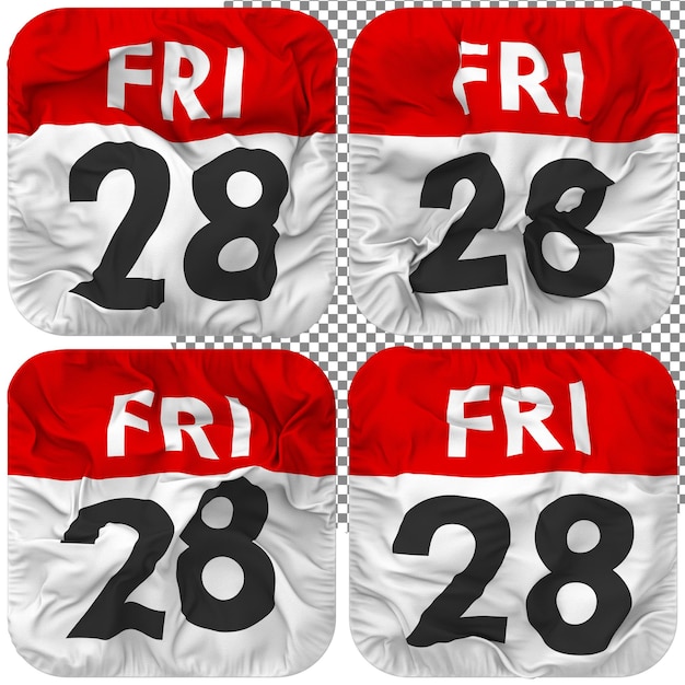 Vigésimo Octavo 28 Viernes Fecha Calendario Icono Aislado Cuatro Estilo Ondulado Textura De Protuberancia Representación 3D