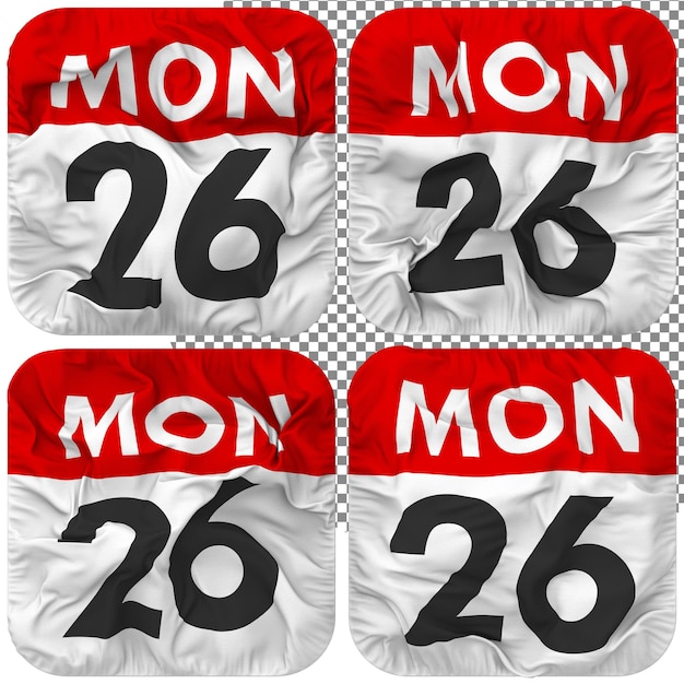 Vigésimo Sexto 26 Lunes Fecha Calendario Icono Aislado Cuatro Estilo Ondulado Bump Textura 3D Rendering